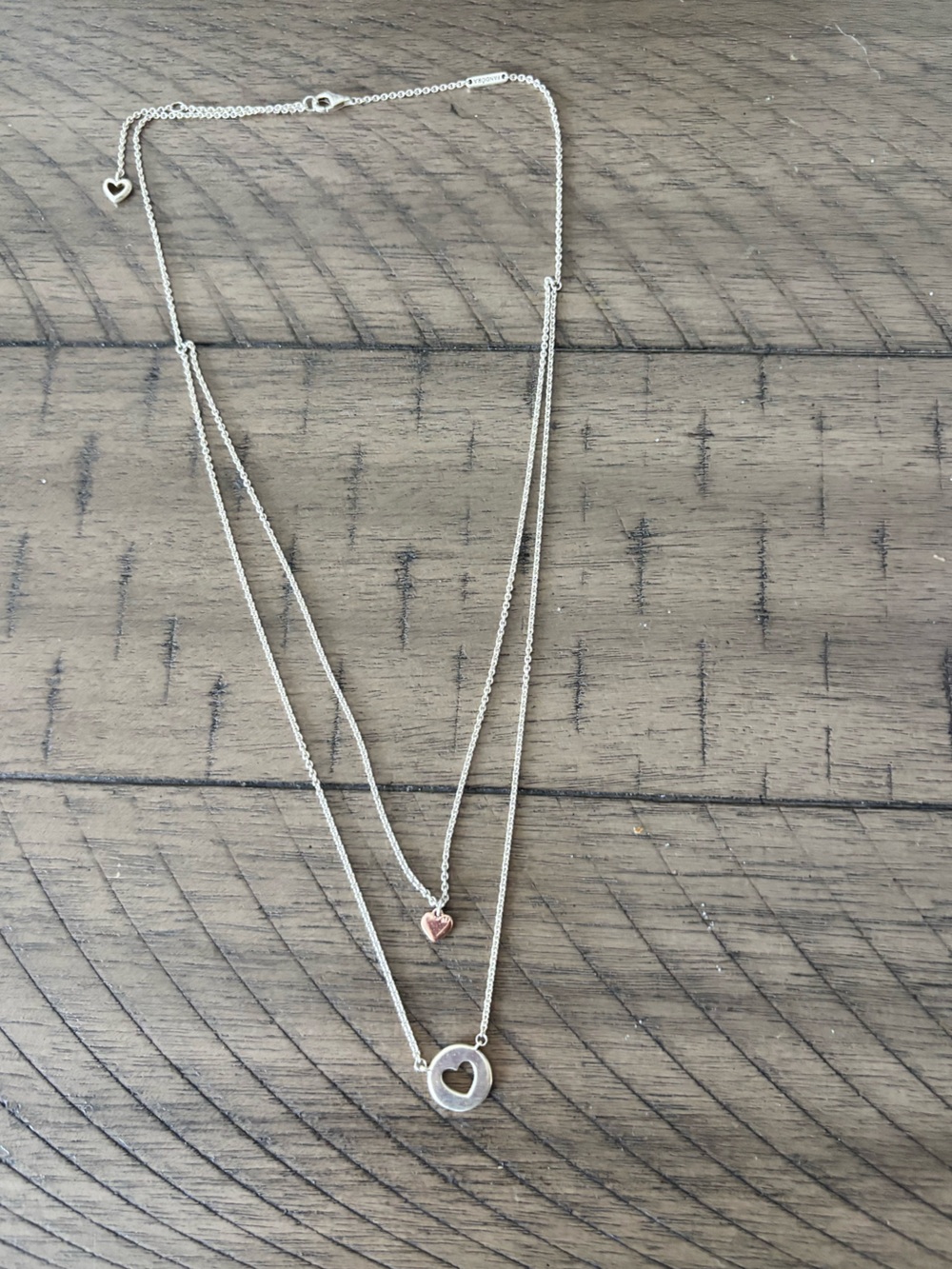 Pandora Silver 925 Layered Necklace with Rose Gold Heart